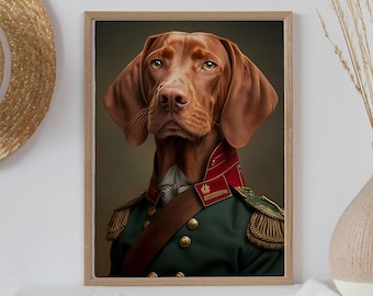 Impression portrait militaire Vizsla : art animalier original (téléchargement numérique)