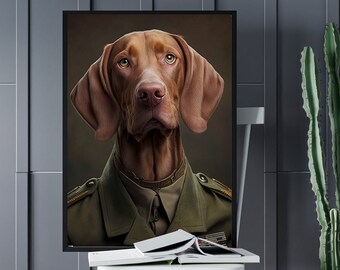 Vizsla in Militäruniform Vintage Porträt Druck (Digitaler Download)
