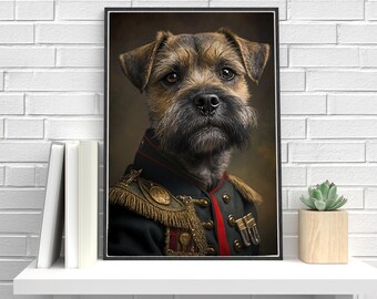 Portrait militaire du Border Terrier : art animalier original (téléchargement numérique)