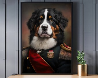 Portrait militaire de bouvier bernois : art animalier original (téléchargement numérique)