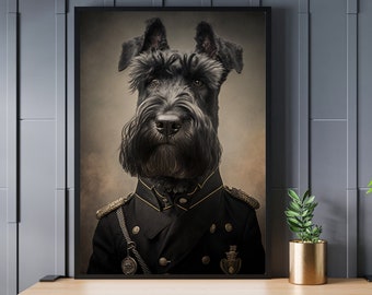 Portrait de Schnauzer géant vintage : impression d'art d'uniforme militaire (téléchargement numérique)