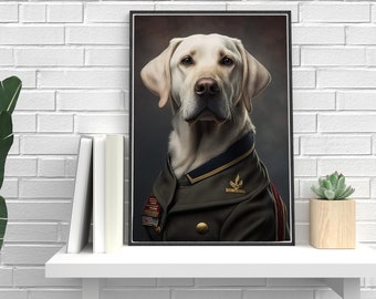 Retrato militar de un labrador retriever: Impresión artística de un animal peculiar (descarga digital)
