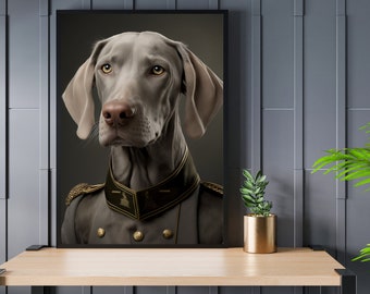 Weimaraner militärporträtttryck: Udda djurkonst (digital nedladdning)