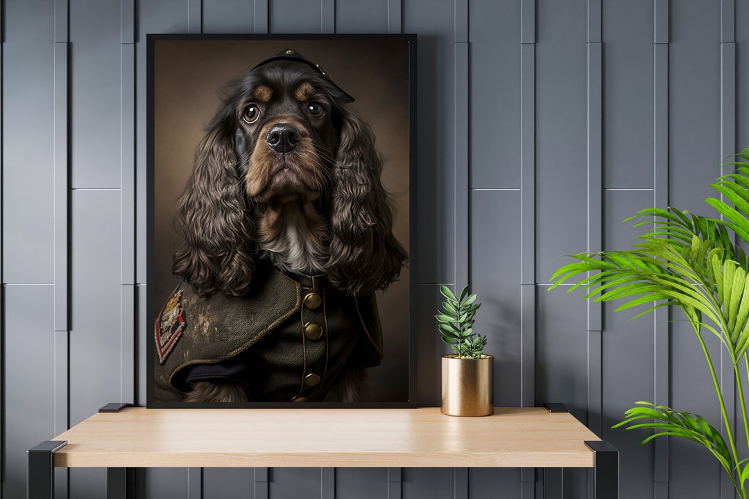 Cocker Spaniel Vintage Portrait Print, Cocker Spaniel in Military ...