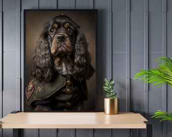 Vintage Cocker Spaniel Military Portrait Print (Digital Download)