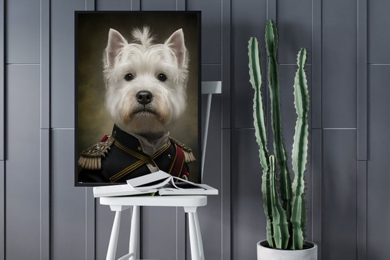 West Highland Terrier Portrait Print: Military Uniform, Quirky Animal Art (Digital Download)