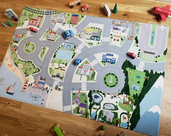 Speelmat met auto's voor kinderen, babykamerkleed, autokleed voor kinderen, stadskleed, kleurrijk kleed, cadeaukleed