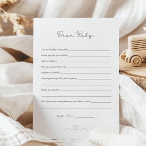 Dear Baby Card: Baby Shower Predictions & Wishes (DIY Printable)