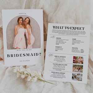 Bridesmaid Info Card, Bridesmaid Information Card, What to Expect Bridesmaid, Do It Yourself Bridesmaid Proposal Card, Bridesmaid Detail