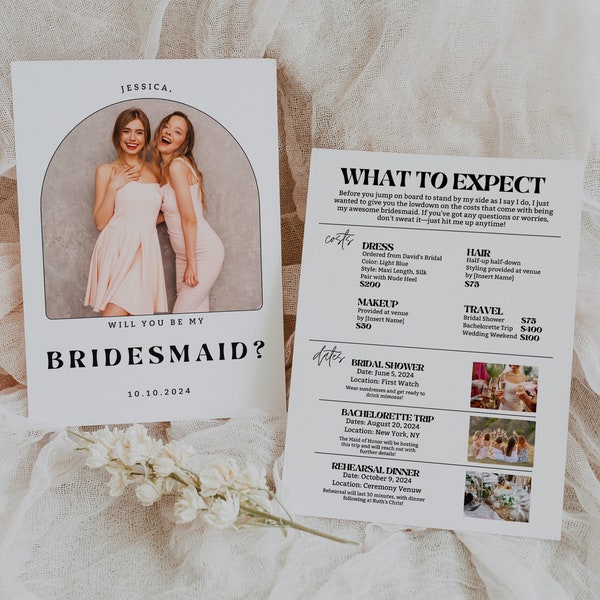 Bridesmaid Info Card, Bridesmaid Information Card, What to Expect Bridesmaid, Do It Yourself Bridesmaid Proposal Card, Bridesmaid Detail