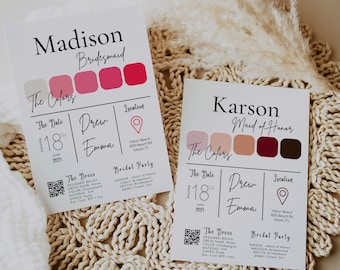 Bridesmaid Info Card Template: Modern Minimalist Bridal Party Details (Digital)