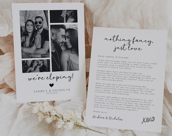 Photo Elopement Announcement Card: Minimalist Design (Canva Editable, Digital Download)