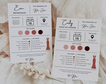 Bridesmaid Info Card Template: Wedding Party Infographic (Digital Download)