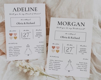 Bridal Party Info Card Template, Bridesmaid Maid of Honor Card (DIY Canva)