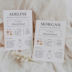 Bridesmaid Info Card, Bridal Party Info Card, Bridesmaid Template, Maid of Honor Card, Will You Be My Bridesmaid Template, Do It Yourself