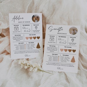 Bridesmaid Info Card, Canva Template, Bridal Party Info Card, Bridesmaid Information Card, Modern, Boho Wedding, Bridesmaids Proposal