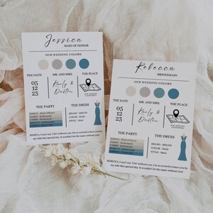Bridesmaid Info Card Template Bridal Party Info Card for Bridesmaid Information Card Modern Minimalist What to Wear