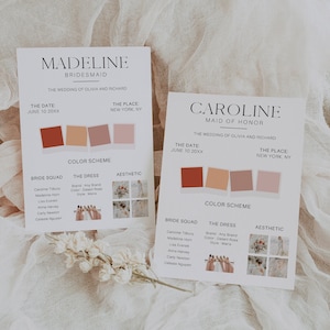 Info kaartsjabloon bruidsmeisje, kaartsjabloon bruidsmeisje informatie, geschenkdoos bruidsmeisje voorstel, minimalistische sjabloon, doe-het-zelf