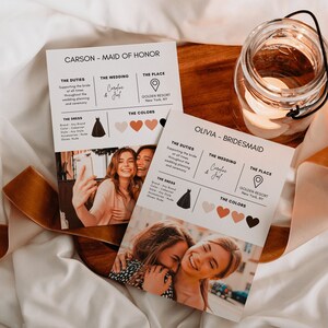 Bridesmaid Info Card, Canva Template, Bridal Party Info Card, Bridesmaid Information Card, Modern, Boho Wedding, Bridesmaids Proposal