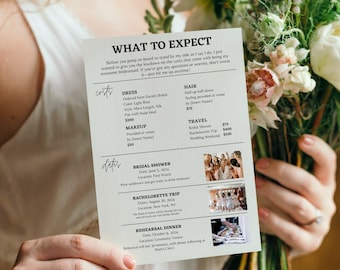 Bridesmaid Info Card Template | Duties, Budget & Gift Details | DIY Printable Bridal Party Information Sheet