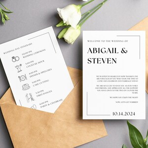Wedding Welcome & Timeline Card, Wedding Order of Events, Itinerary Card