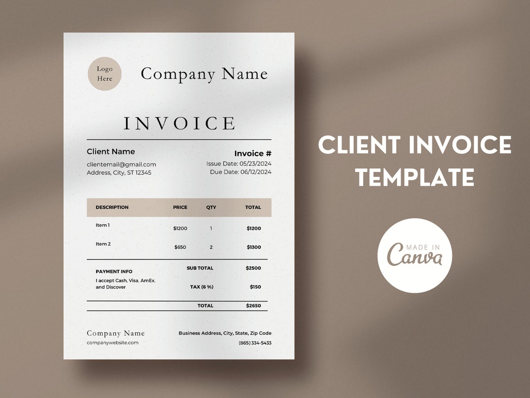 Editable Invoice Template | Small Business Printable (digital Download ...