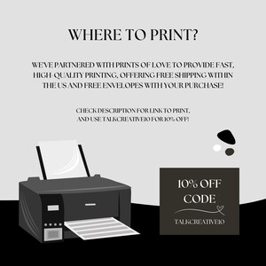 Information on where to print the Rental Property Welcome Book, promoting a printing service with a discount code and highlighting free shipping and envelope inclusion for US customers.