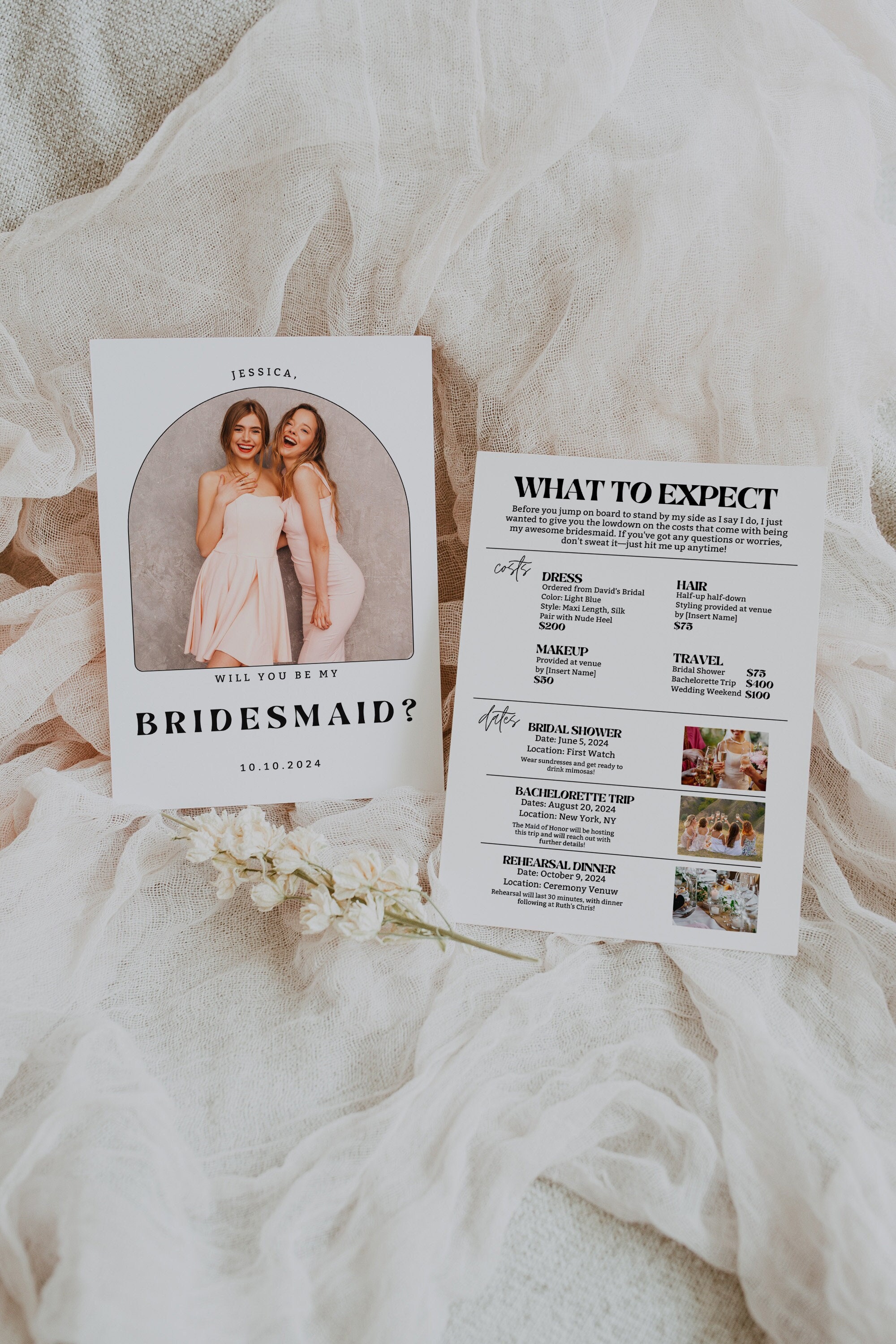 Bridesmaid Details Card Bridesmaid Info Card  Bridesmaid Information Card Bridesmaid What to Expect Card Wedding Details Card