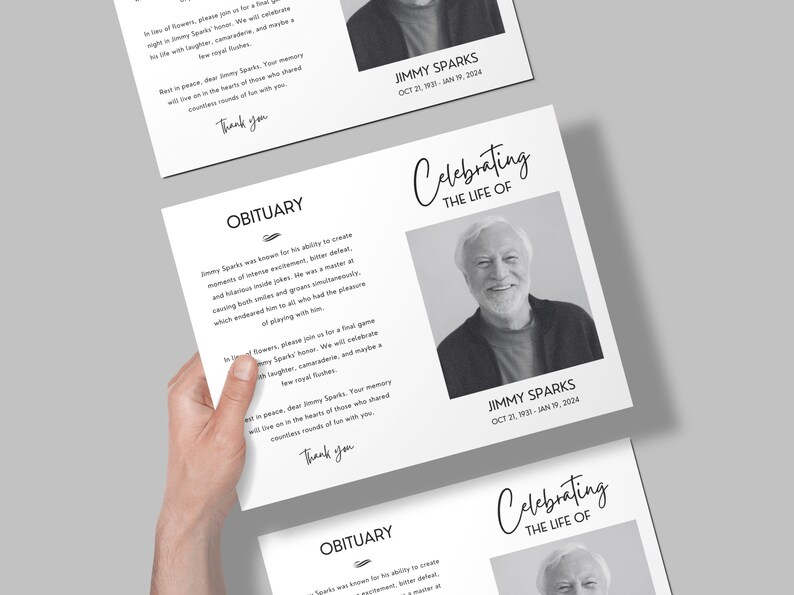 Modern Memorial Card Template, Celebration of Life (canva Editable) Etsy