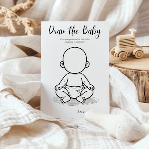 Minimalistisch tekenen babyspel babyshower gamekaart afdrukbare babyshower game bewerkbaar genderneutraal spel direct downloaden babyshowerplezier