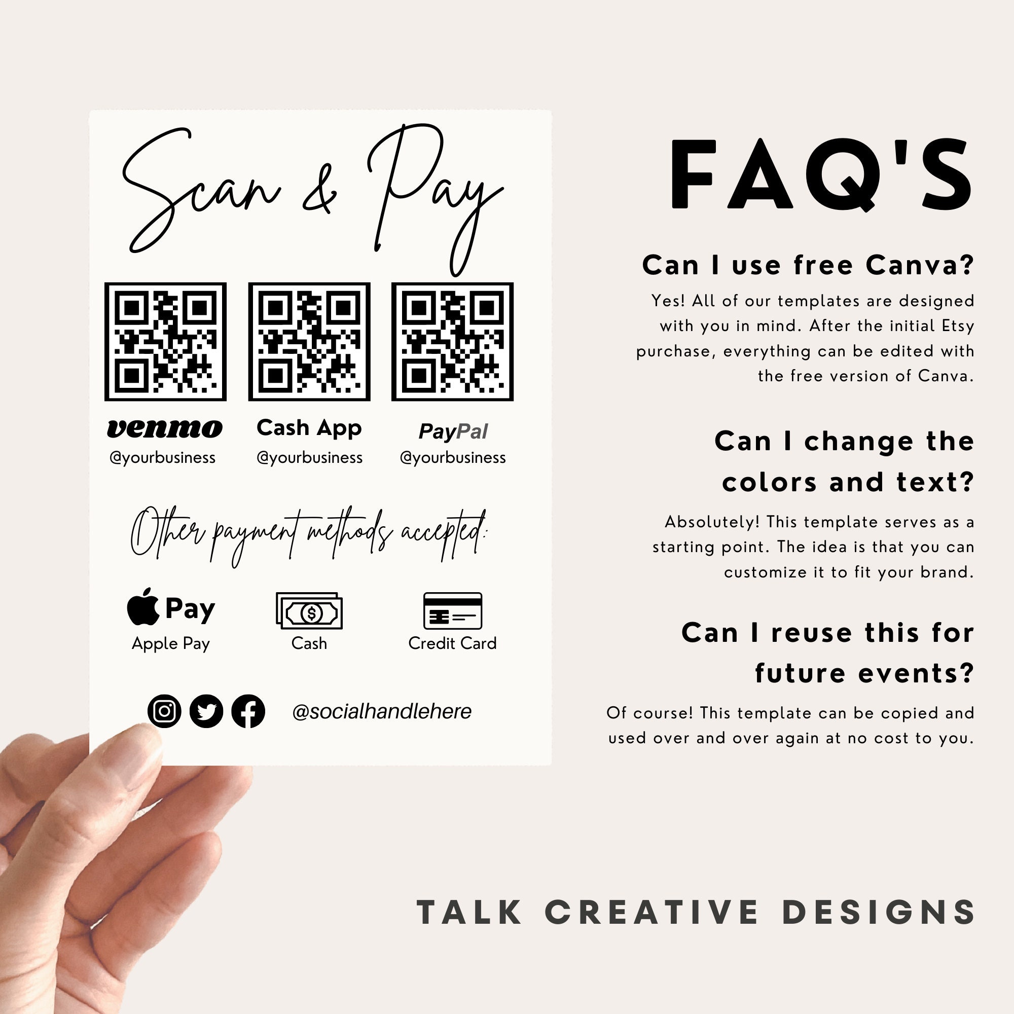 Qr Code Sign Pament Scan to Pay QR Code Sign | Payment Method Template (digital Download ...