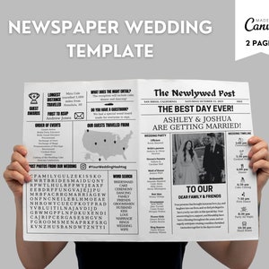 Wedding Newspaper Template, Newspaper Wedding Day Newspaper Program, Folded Newspaper Wedding Program Template, Do It Yourself Printable