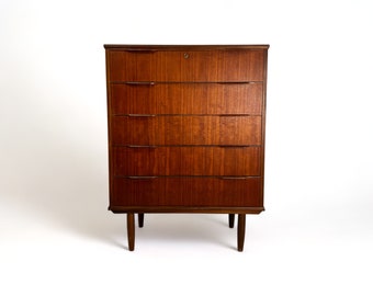 Cassettiera moderna Mid Century grande con 5 cassetti credenza credenza in teak anni '50 anni '60 anni '70