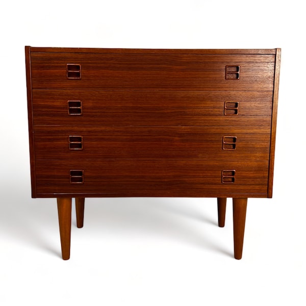 Mid Century Modern Chest of Drawers with 4 drawers, Sideboard, Cabinet - Teak Wood, 50s, 60s, 70s