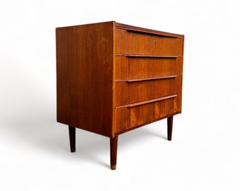 Mid Century dresser sideboard cabinet with 4 lockable drawers, vintage retro teak, 50s 60s 70s.
