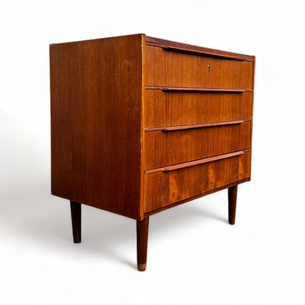 Mid Century dresser sideboard cabinet with 4 lockable drawers, vintage retro teak, 50s 60s 70s.