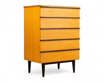 Commode vintage vintage du milieu du siècle avec 5 tiroirs, fabriquée en Allemagne 1950-1960