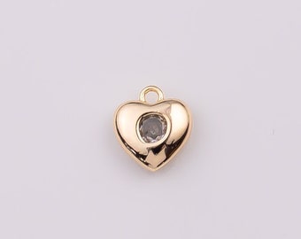 14K Gold Filled Schlichter Herz Charm mit Strass in der Mitte 10mm Armband Halskette Anhänger Minimalist Charms CZ Pave