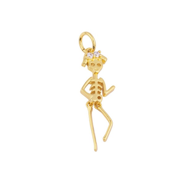 Girl Woman Day of the Dead Charm - Dia de los Muertos Pendant Miniature Skeleton Gold Skull Charm for Halloween Necklace Jewelry Supply d691