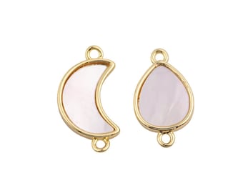 14k Gold Filled Natural Mother of Pearl Connectors Teardrop Moon Charms Gold Filled 1420GF Connectors for Bracelets