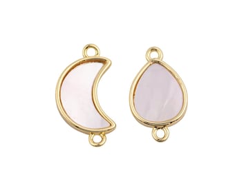 Conectores de nácar natural rellenos de oro de 14 k Encantos de luna en forma de lágrima Conectores 1420GF rellenos de oro para pulseras