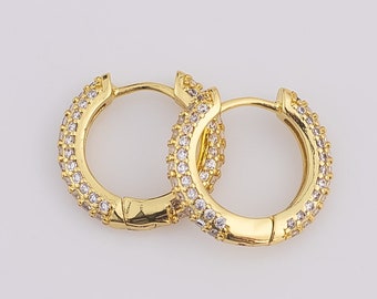 14k Gold Filled pave hoop earrings huggies earring 18mm 1420 14/20 Gold Filled