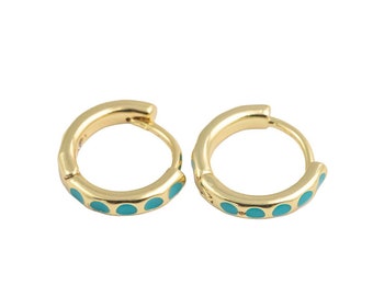 14k Gold Filled earrings hoop huggie earring turquoise 14mm Made in USA 1420 14/20 Gold Filled - 2pcs/1 pair