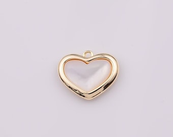Charm coeur rempli d'or 14 carats 12 x 15 mm collier en nacre pendentif breloques minimalistes CZ pavé
