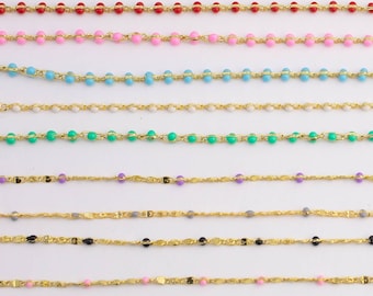 14k Gold Filled Chain Selection Dainty Satellite Enamel Chain Multi color Rolo Paperclip Chain by Yard bulk Roll Chain