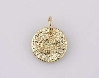 14K Gold Filled Moon Star Charm Bracelet Necklace Pendant Minimalist  Charms CZ Pave 11mm