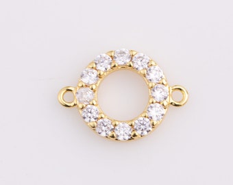 14k Gold Filled Ring Connectors Charm Charms Circle Ring with Pave CZs 10mm for Bracelet Making