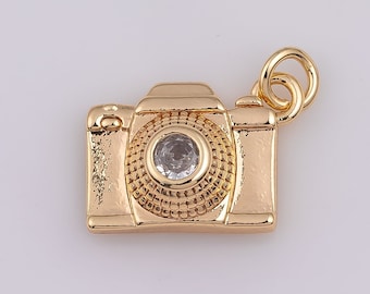 14K Gold Filled Camera Charm Polaroid Selfie 9x12mm Bracelet Charm Necklace Pendant Minimalist Charms CZ Pave