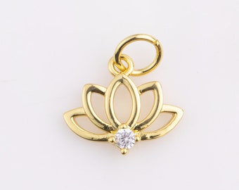 Dainty Lotus Flower 16K Gold Filled Charm Tiny Cz Yoga/ Zen/ Meditation Symbol Jewelry Bracelet Earring Necklace N-977 15x12mm