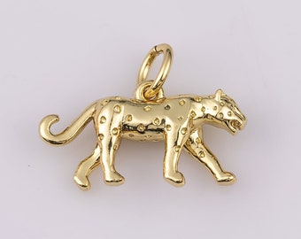 14K Gold Filled Jaguar Leopard Cheetah Lion Tiger Big Cat Puma Cougar Charm 9x17mm Bracelet Necklace Pendant Minimalist Charms CZ Pave